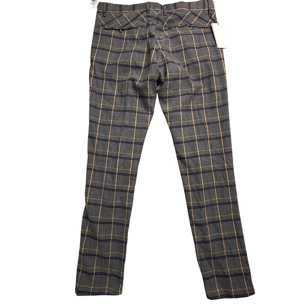 Suslo Couture Mens Grey Yellow Plaid Tailored Slim Fit Dress Pants W36 L32 NWT - Picture 2 of 12